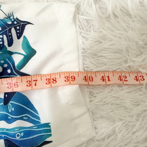 Women Fashion Seagrass Turtle Print Slant Pockets Pants in Blue White Size Large - Picture 7 of 8